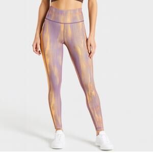 GYMSHARK Orange Purple Side Pocket Mesh Sport Leggings Size Small